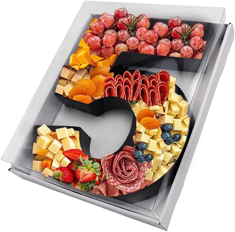 Kafucize 12.5inch Fillable Paper Mache Number Letter Cardboard Cutouts Charcuterie Board Food Sweet Cupcake Tray Party Decorative Box (Number 5, Black) - Image 1